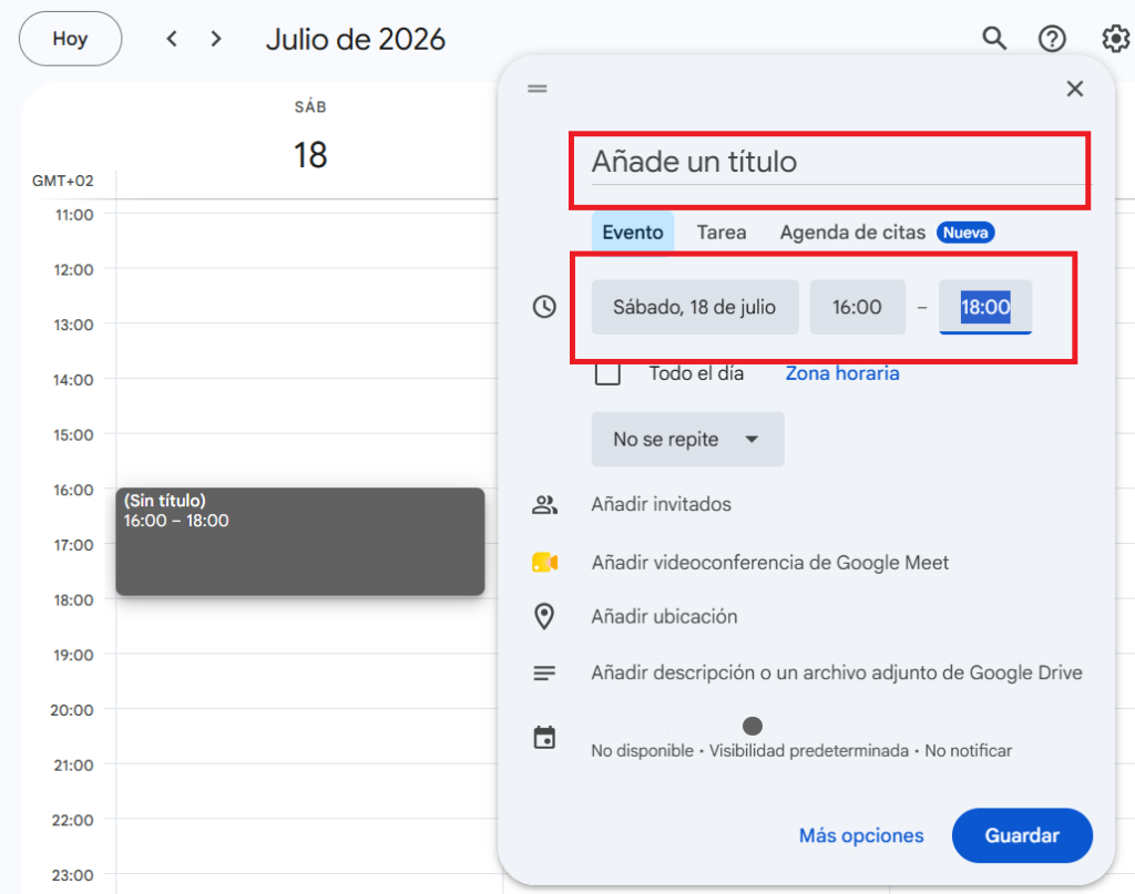 como organizar google calendar crear evento
