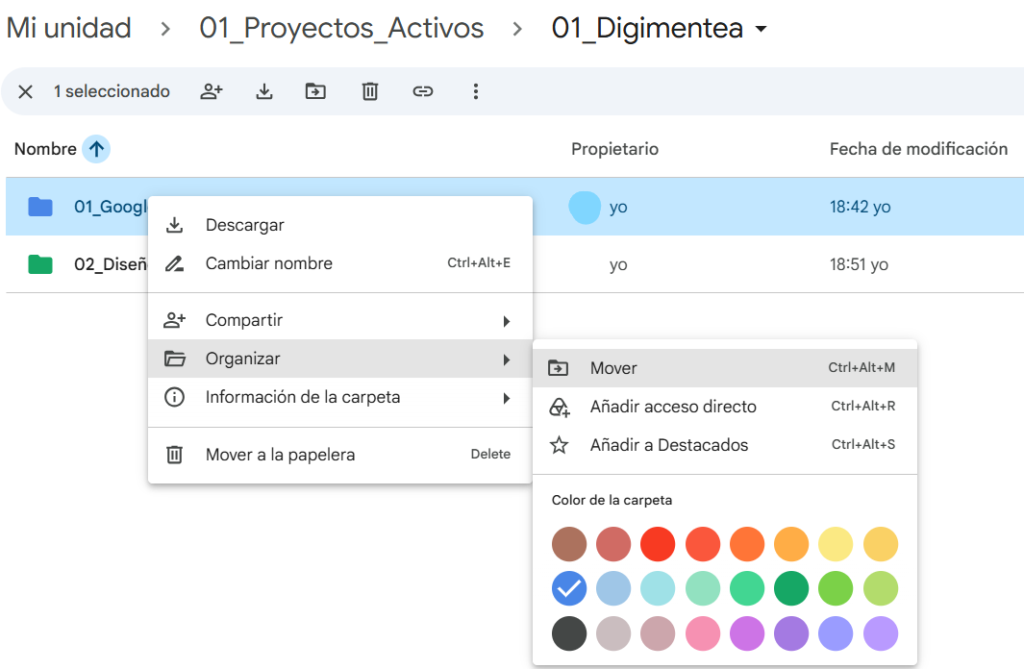 organizar Google Drive colores en carpetas