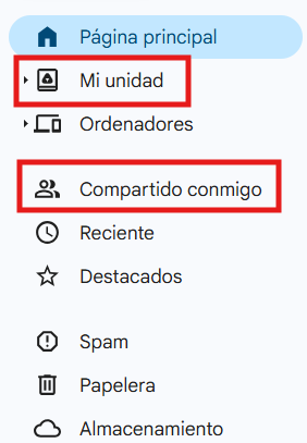 Organizar google drive mi unidad compartido conmigo